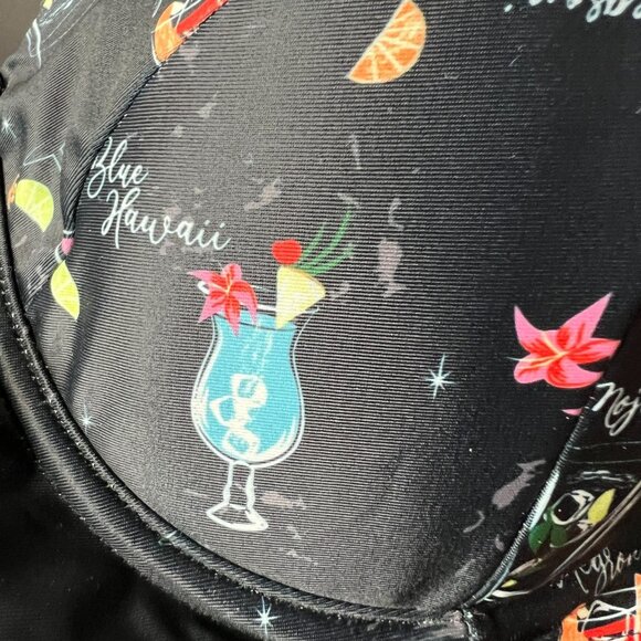 Collectif Black Retro 50s Cocktail Pinup Menu Balcony Underwire Bikini Top 16 XL - Picture 3 of 10